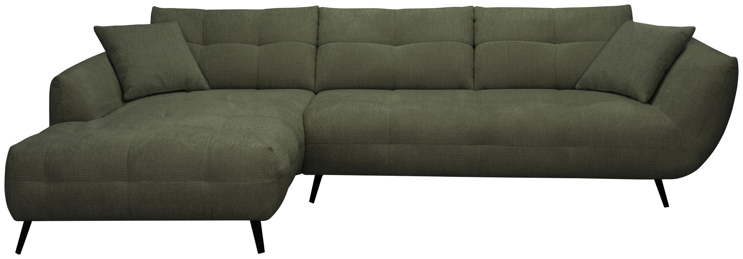 ECKSOFA 215/320 cm  in Chenille Dunkelgrün Armlehnenkissen, Rücken echt, Sitztiefenverstellung  215/320 cm  - Dunkelgrün/Schwarz, KONVENTIONELL, Textil/Metall (215/320cm) - Hom`in