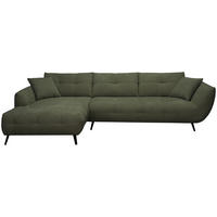 ECKSOFA 215/320 cm  in Chenille Dunkelgrün Armlehnenkissen, Rücken echt, Sitztiefenverstellung  215/320 cm  - Dunkelgrün/Schwarz, KONVENTIONELL, Textil/Metall (215/320cm) - Hom`in