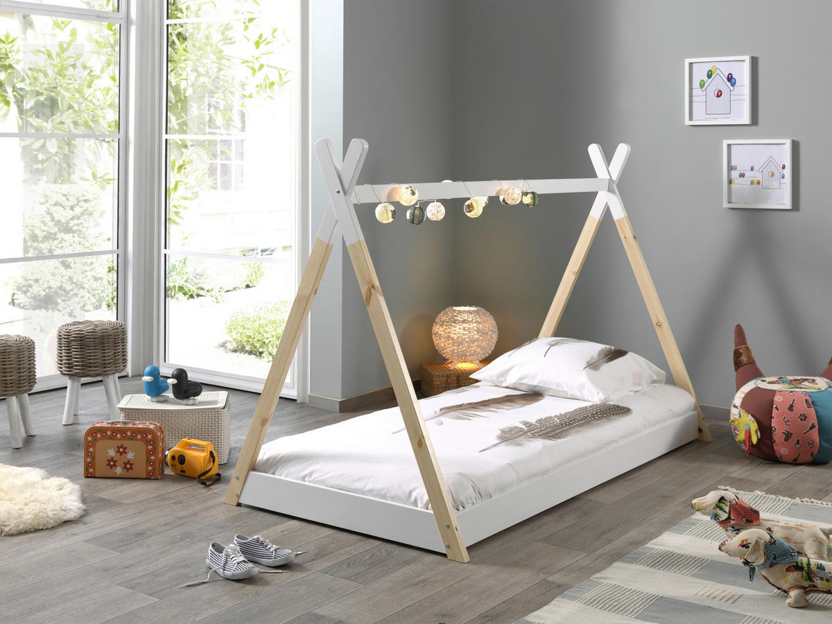 Montessori-Bett Lattenrost 90/200 cm  in Weiß, Kieferfarben  - Weiß/Kieferfarben, MODERN, Holz/Holzwerkstoff (90/200cm) - Vipack