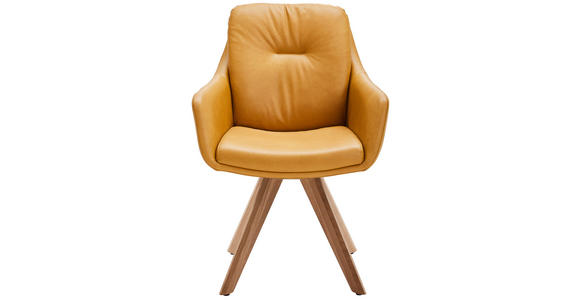 ARMLEHNSTUHL in Echtleder pigmentiert - Eiche Bianco/Dunkelgelb, Design, Leder/Holz (62/90/65cm) - Waldwelt