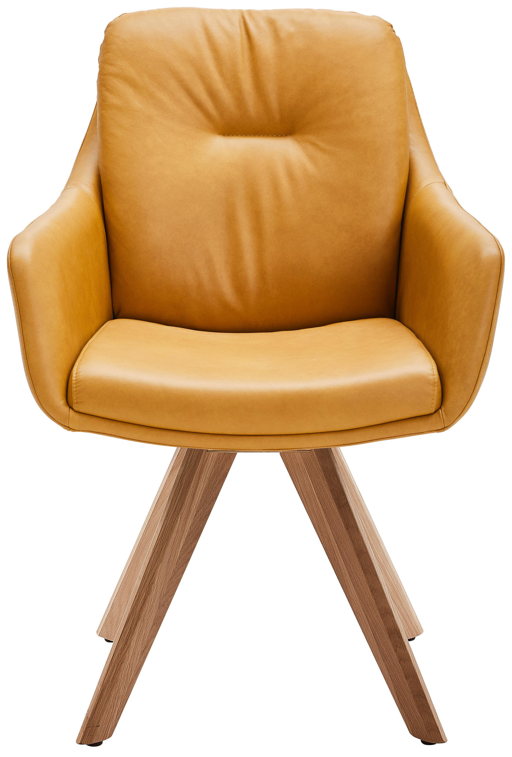 ARMLEHNSTUHL  in Echtleder pigmentiert  - Eiche Bianco/Dunkelgelb, Design, Leder/Holz (62/90/65cm) - Waldwelt