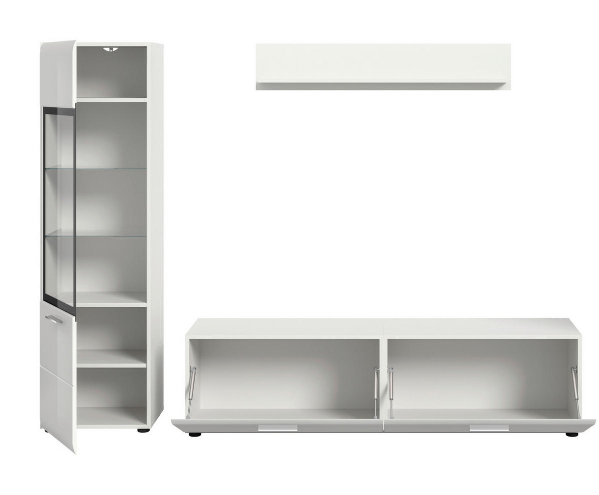 REGAL ZA DNEVNI BORAVAK bijela, bijela visoki sjaj   - bijela/srebrne boje, Design, staklo/drvni materijal (220/160/41cm) - Livetastic