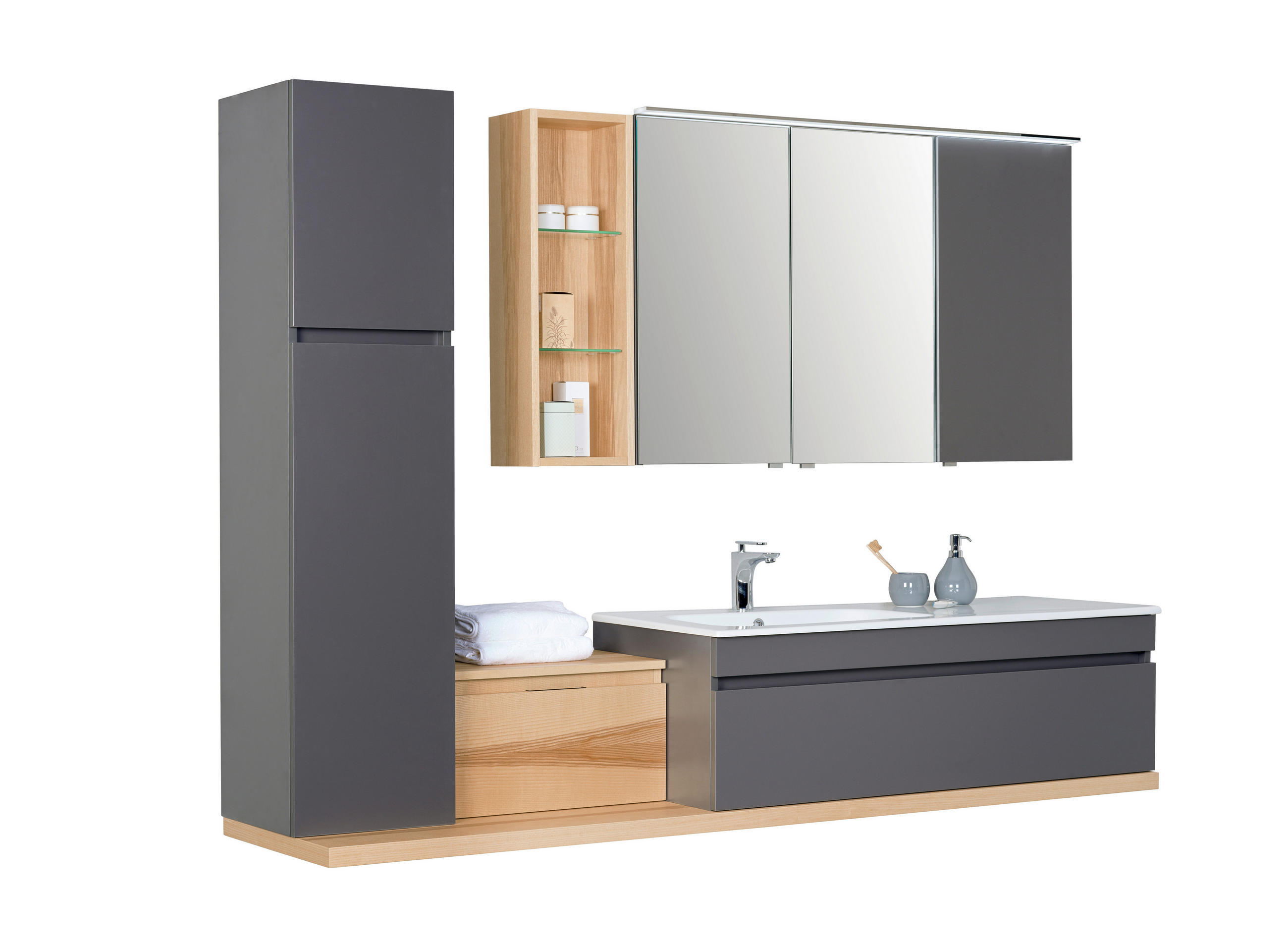 BADEZIMMER 207 cm  - Weiss/Graubraun, Modern, Glas/Holz (207cm) - Novel