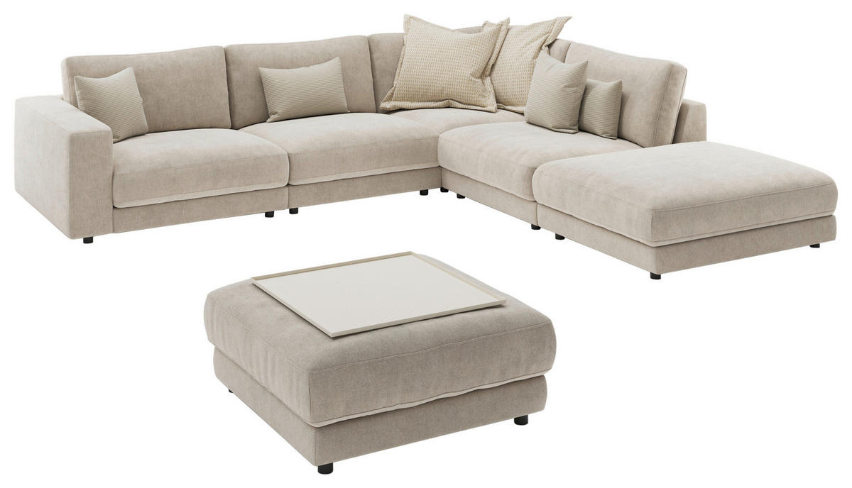 HOCKER Chenille Naturfarben  - Schwarz/Naturfarben, Design, Kunststoff/Textil (100/49/100cm) - Pure Home Lifestyle