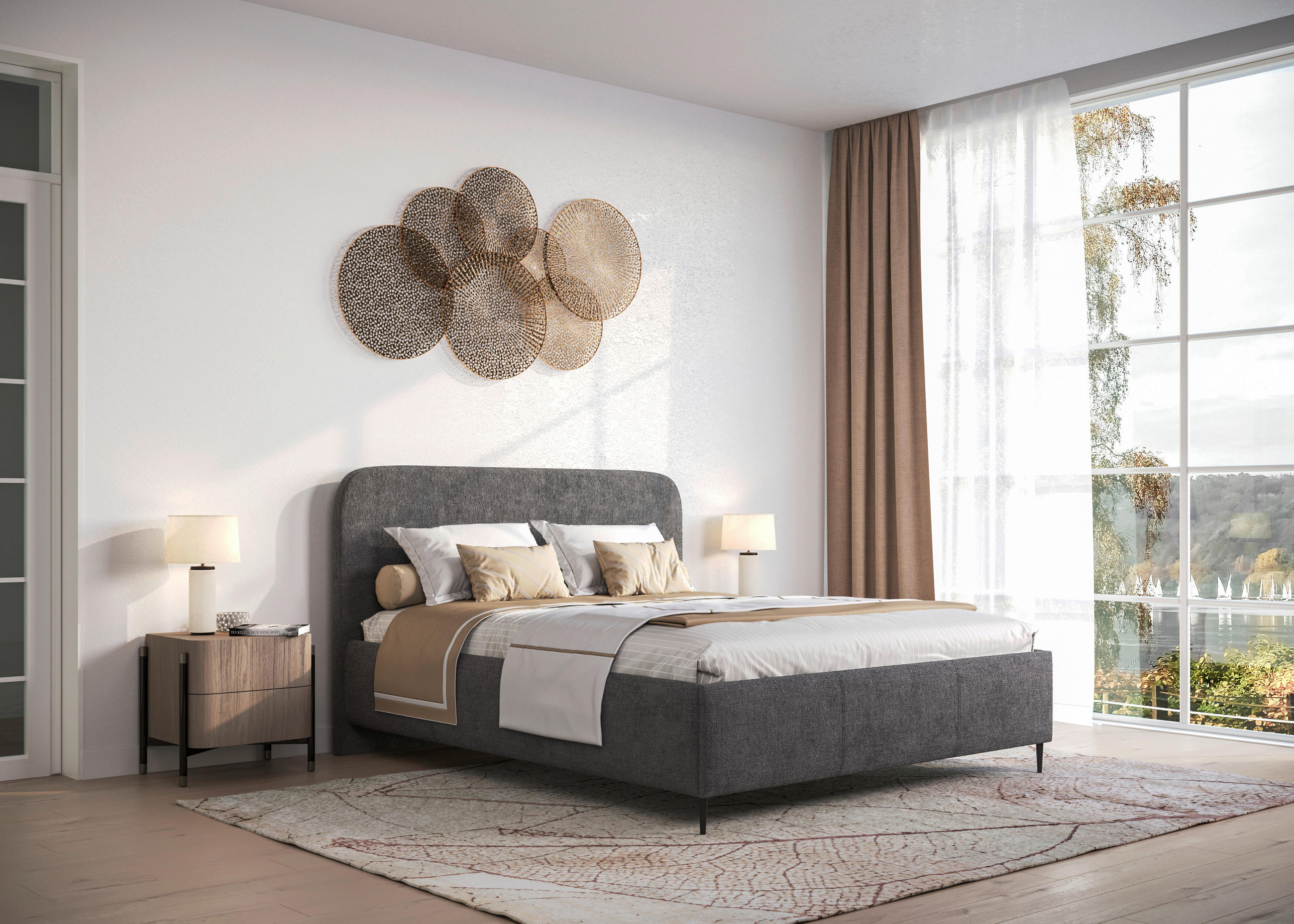 POLSTERBETT 180/200 cm,  in Anthrazit, gepolstertes Kopfteil, Lattenrost, Bettkasten,  - Anthrazit/Schwarz, MODERN, Holz/Textil (180/200cm) - MID.YOU