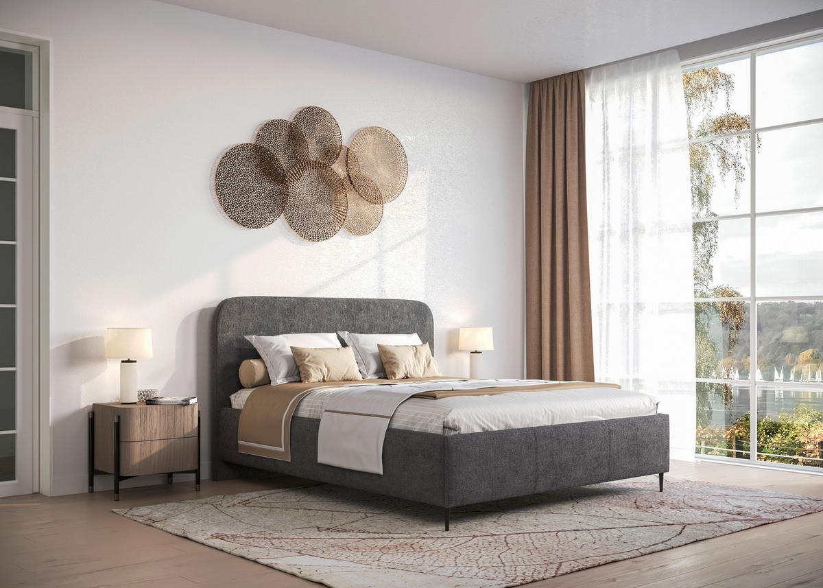 ČALÚNENÁ POSTEĽ, 180/200 cm, antracitová - čierna/antracitová, Modern, kov/drevo (180/200cm) - MID.YOU