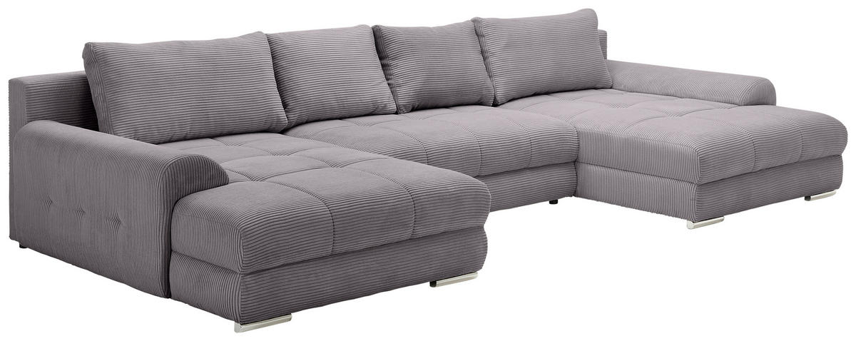 WOHNLANDSCHAFT in Cord Graphitfarben  - Chromfarben/Graphitfarben, KONVENTIONELL, Kunststoff/Textil (180/376/180cm) - Carryhome