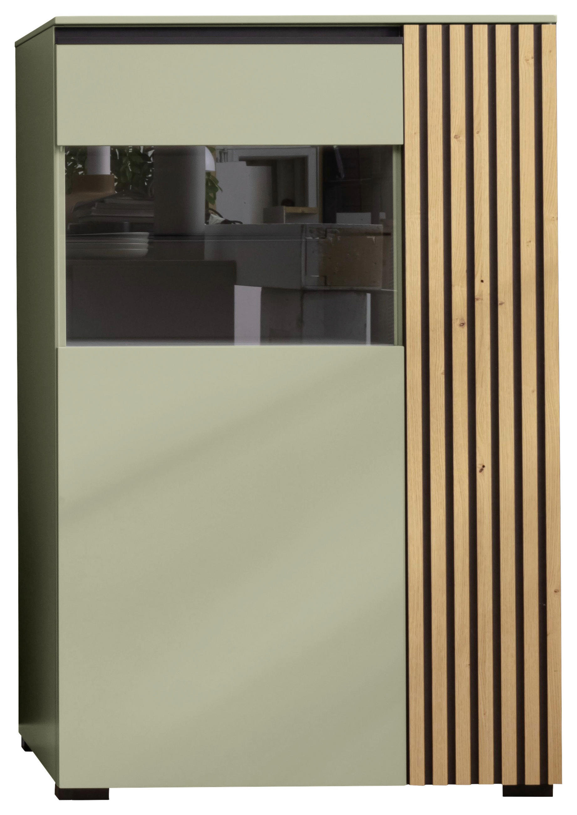 HIGHBOARD Schwarz, Wildeiche, Schilfgrün  87/136/45 cm  - Schilfgrün/Wildeiche, Design, Glas/Holz (87/136/45cm) - Moderano