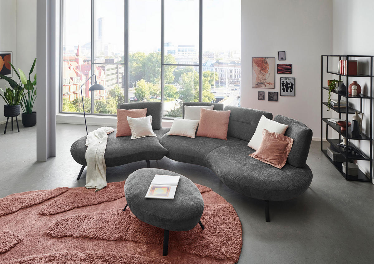 BIGSOFA Flachgewebe Anthrazit  - Anthrazit/Schwarz, Design, Textil/Metall (456/93/138cm) - Moderano