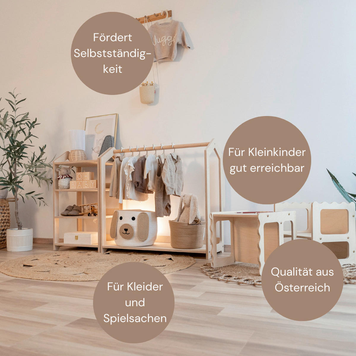 KINDERGARDEROBE in   - Birkefarben, Basics, Holz (124/43/81cm) - CLIFF