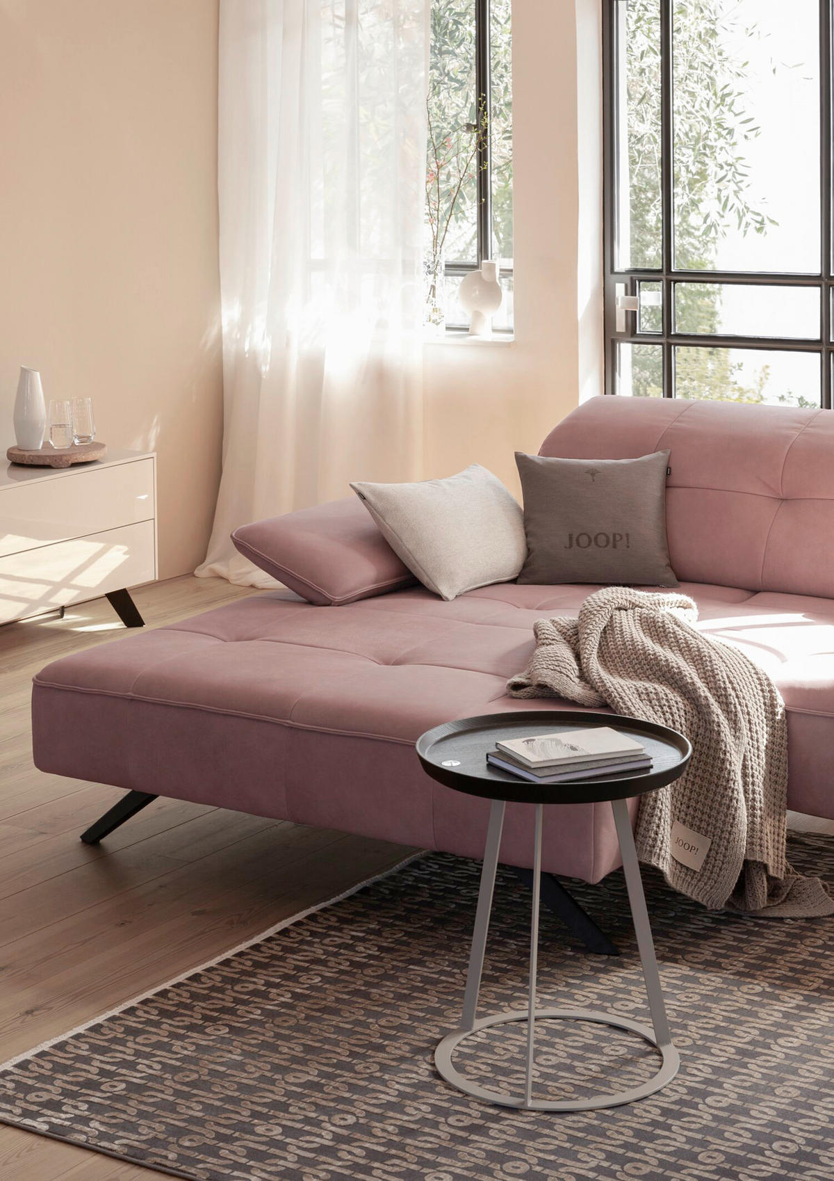 ECKSOFA Altrosa Echtleder  - Anthrazit/Altrosa, Design, Leder/Metall (165/280cm) - Joop!
