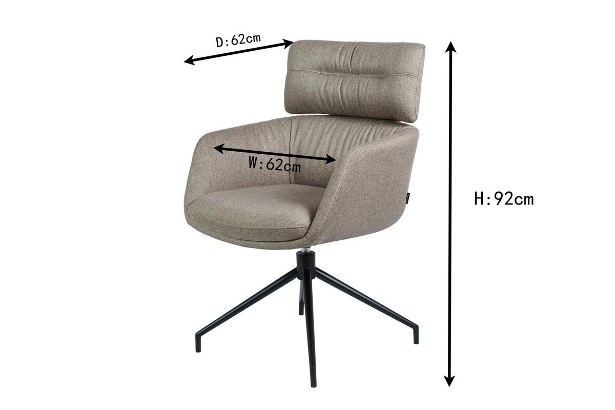 ARMLEHNSTUHL  Stoffauswahl, Sitzfläche 360° drehbar, automatische Rückholfunktion Webstoff  Grau  - Schwarz/Grau, Design, Textil/Metall (62/92/66cm) - Dieter Knoll