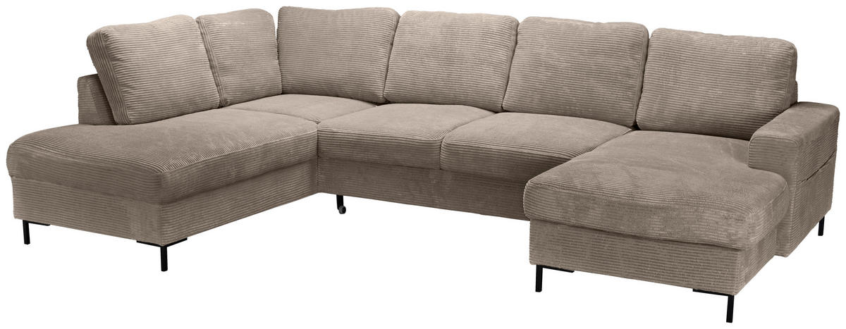 WOHNLANDSCHAFT Taupe Cord  - Taupe/Schwarz, KONVENTIONELL, Textil/Metall (197/303/148cm) - Carryhome