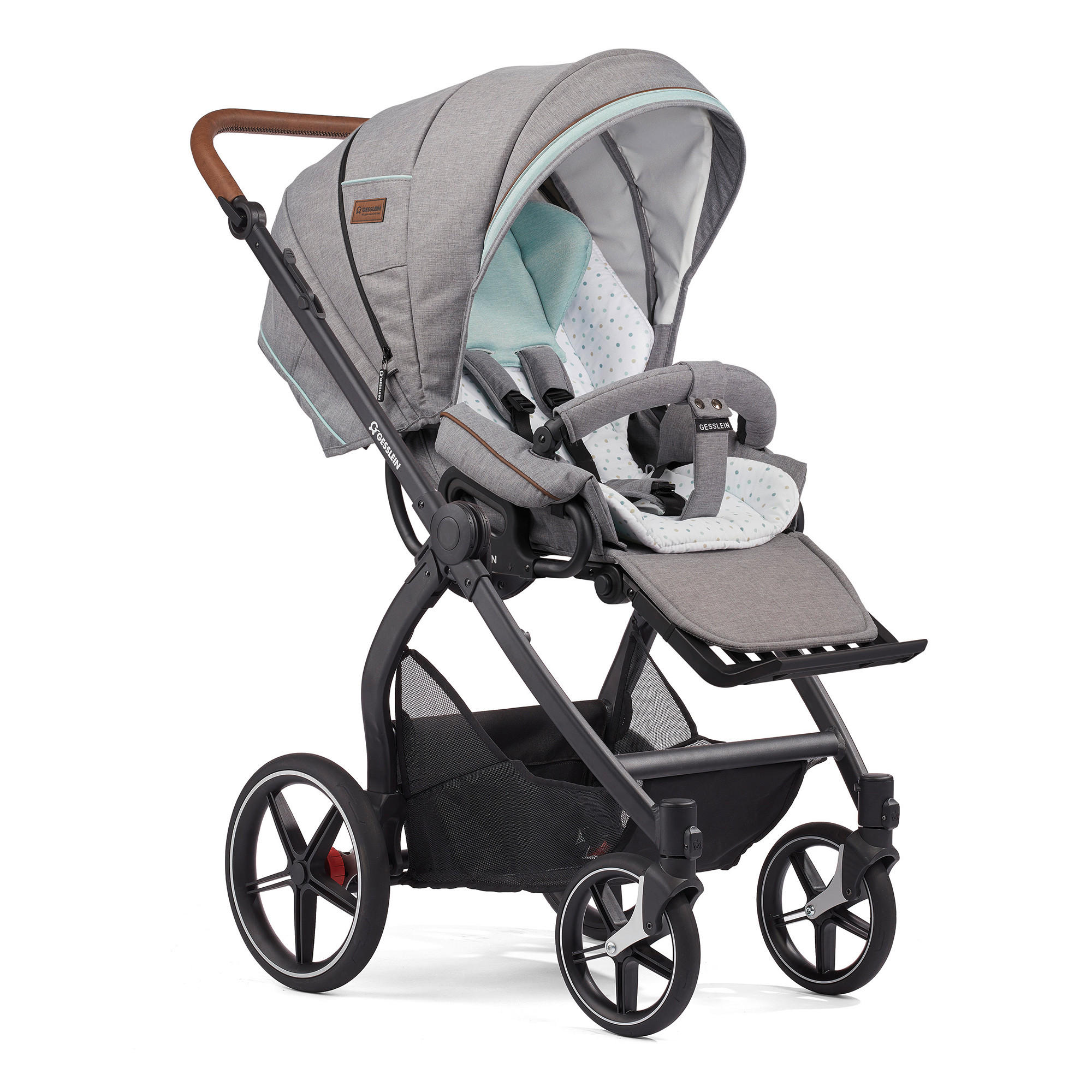 KINDERWAGENSET  FX4 Classic   - Hellgrau/Schwarz, Basics, Leder/Textil (57/129/100cm) - Gesslein