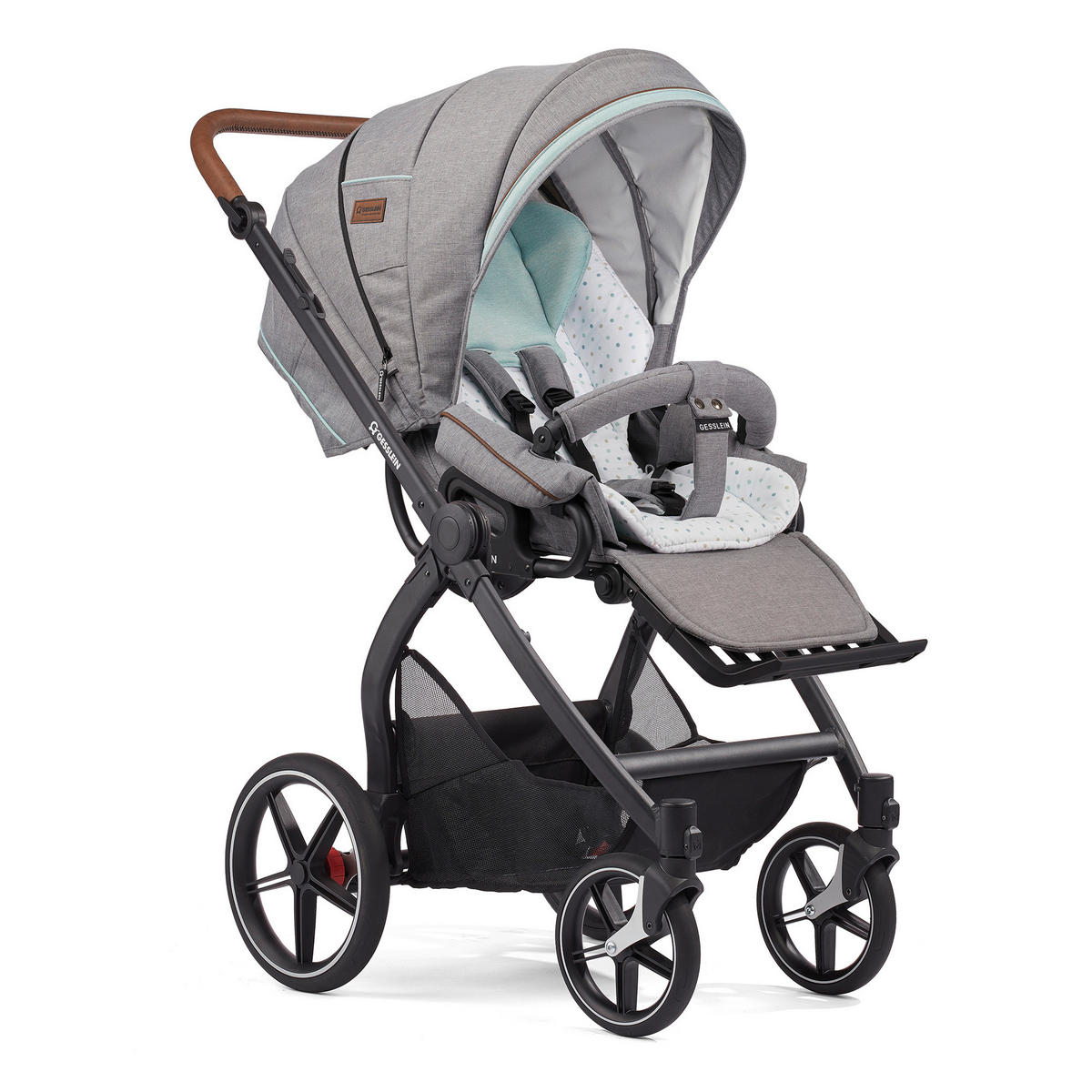 KINDERWAGENSET FX4 Classic  - Hellgrau/Schwarz, Basics, Leder/Textil (57/129/100cm) - Gesslein