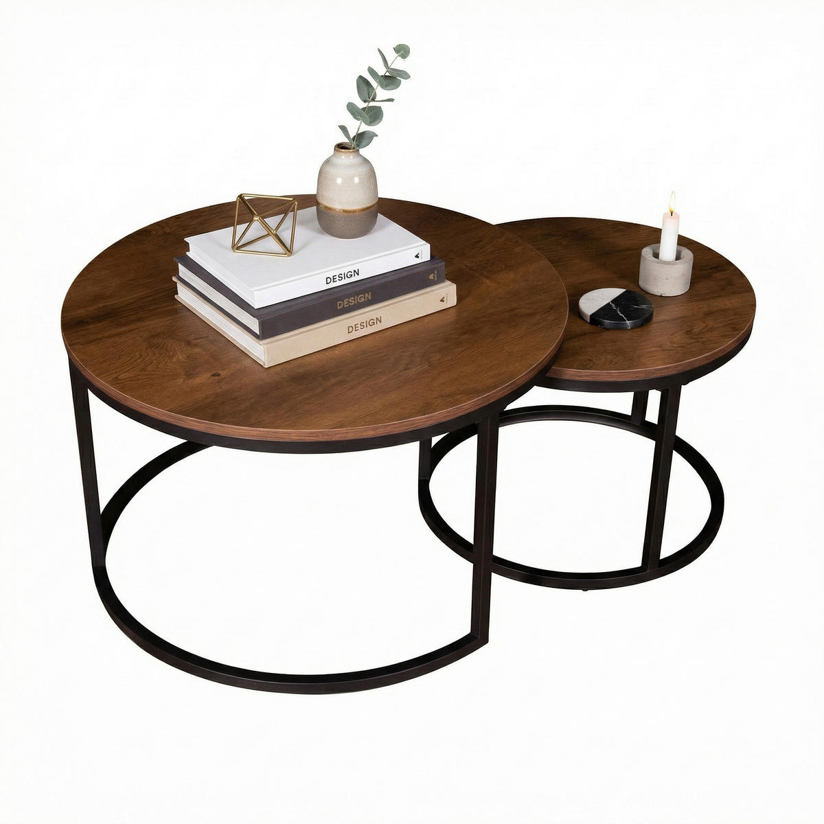 COUCHTISCHSET rund Braun, Schwarz  - Schwarz/Braun, Design, Holzwerkstoff/Metall (50-70/50-70/38-42cm) - MID.YOU