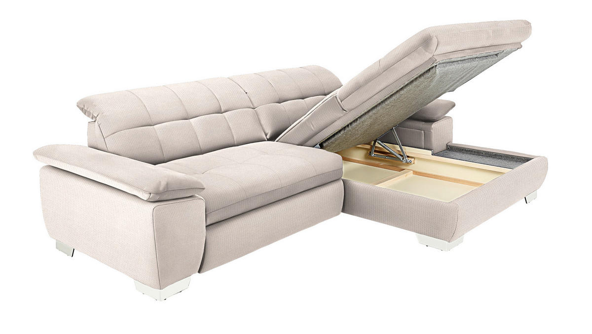 ECKSOFA in Mikrofaser Ecru  - Chromfarben/Ecru, Design, Textil/Metall (265/180cm) - Carryhome