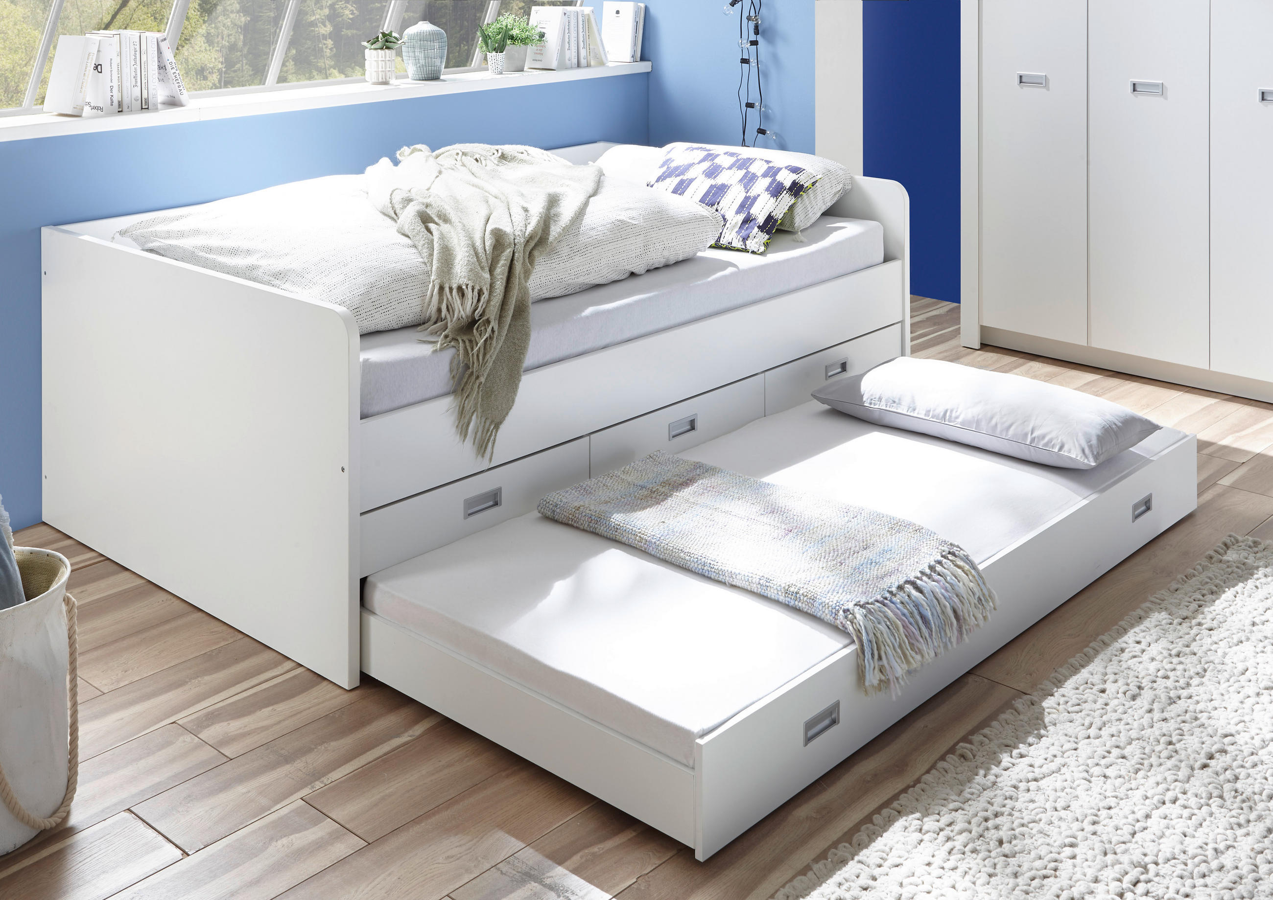 AUSZIEHBETT 120/200 cm  in Weiß  - Schwarz/Weiß, KONVENTIONELL, Holzwerkstoff/Kunststoff (120/200cm) - MID.YOU