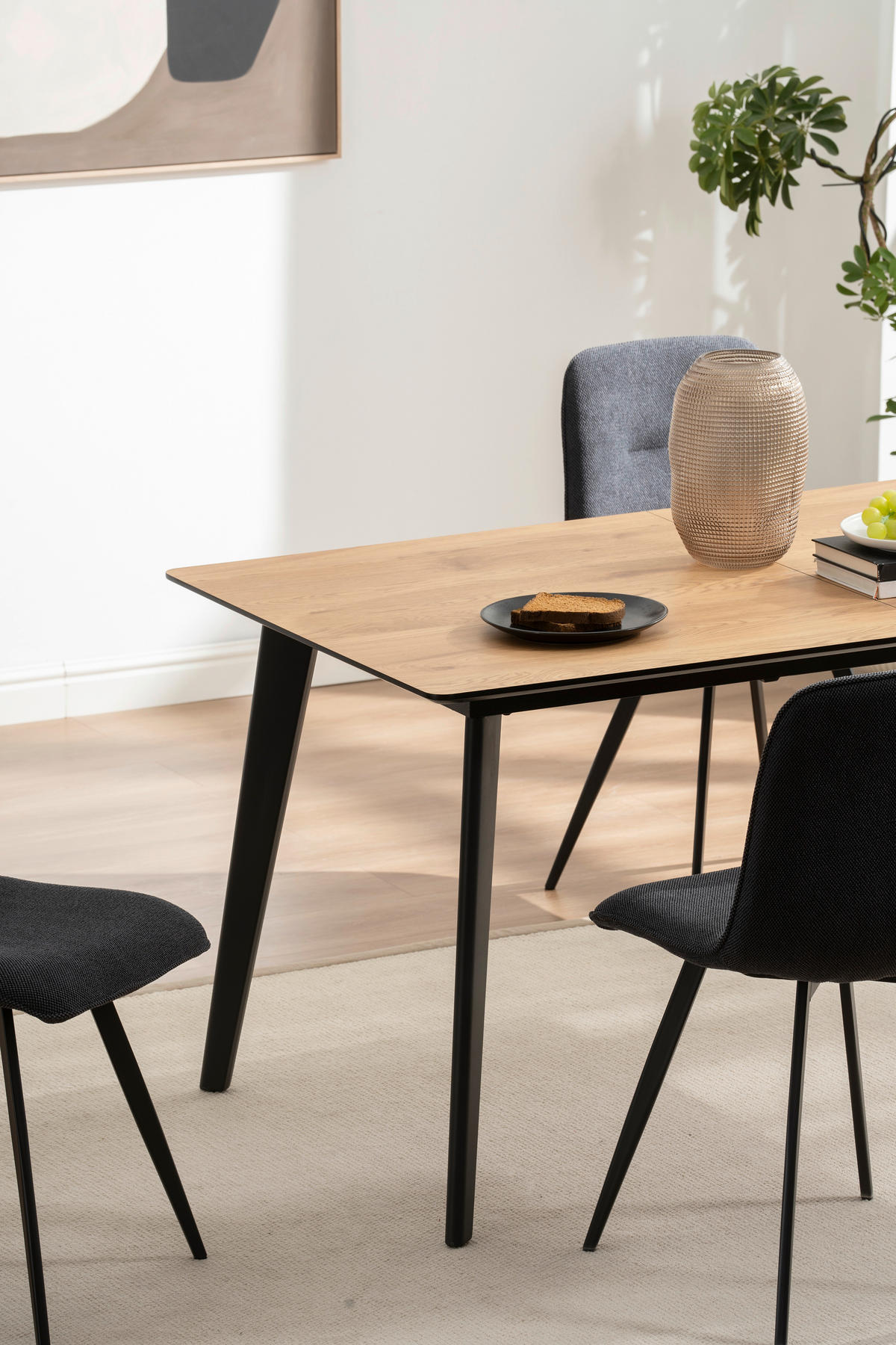 TISCHGRUPPE Holz, Metall, Textil, Holzwerkstoff Schwarz, Eichefarben  - Eichefarben/Schwarz, Basics, Holz/Holzwerkstoff (46/160-200/89/76/55/90cm) - Livetastic