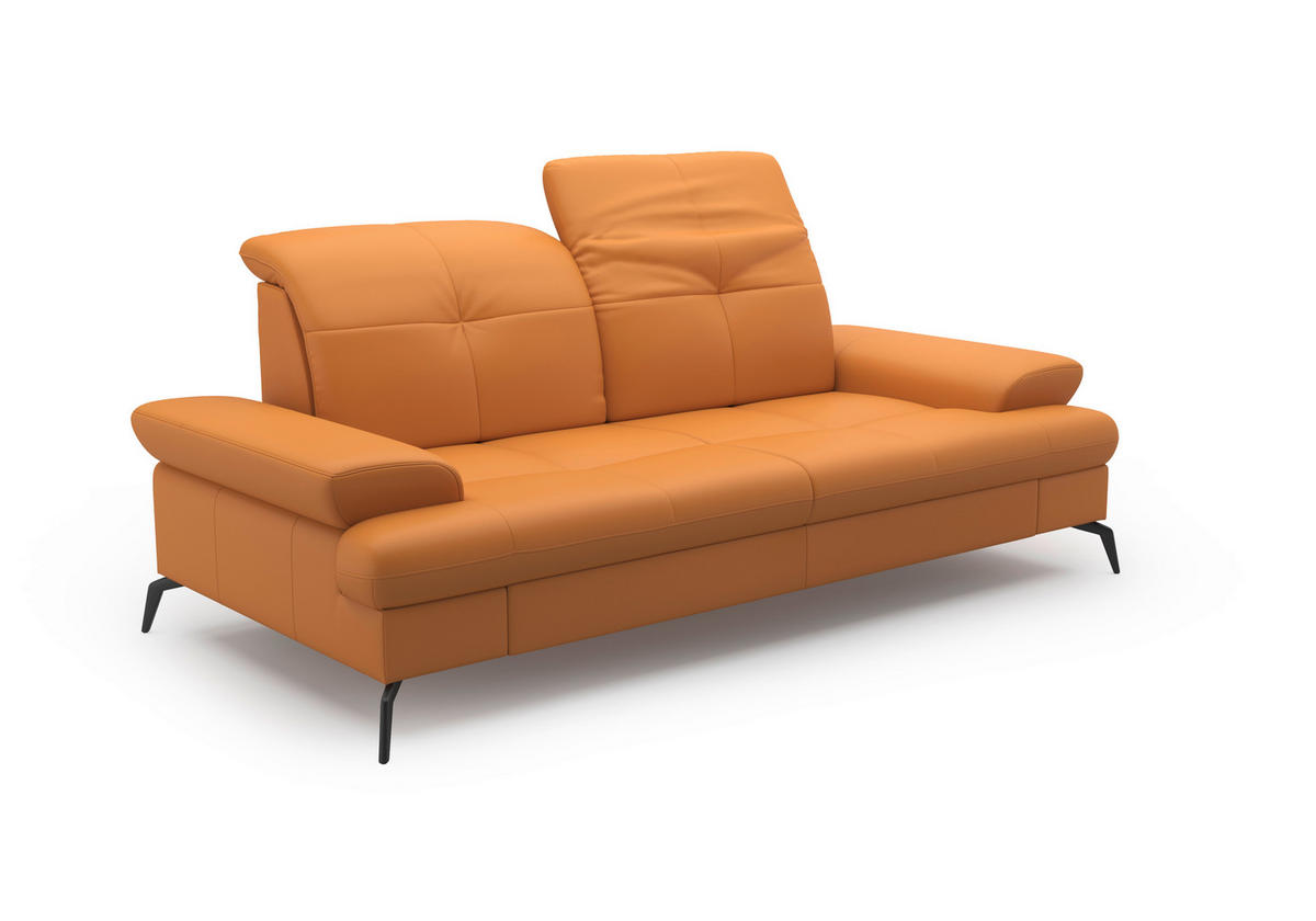 3-SITZER-SOFA in Echtleder Currygelb  - Currygelb/Schwarz, Konventionell, Leder/Metall (212/90/122cm) - Sit & More