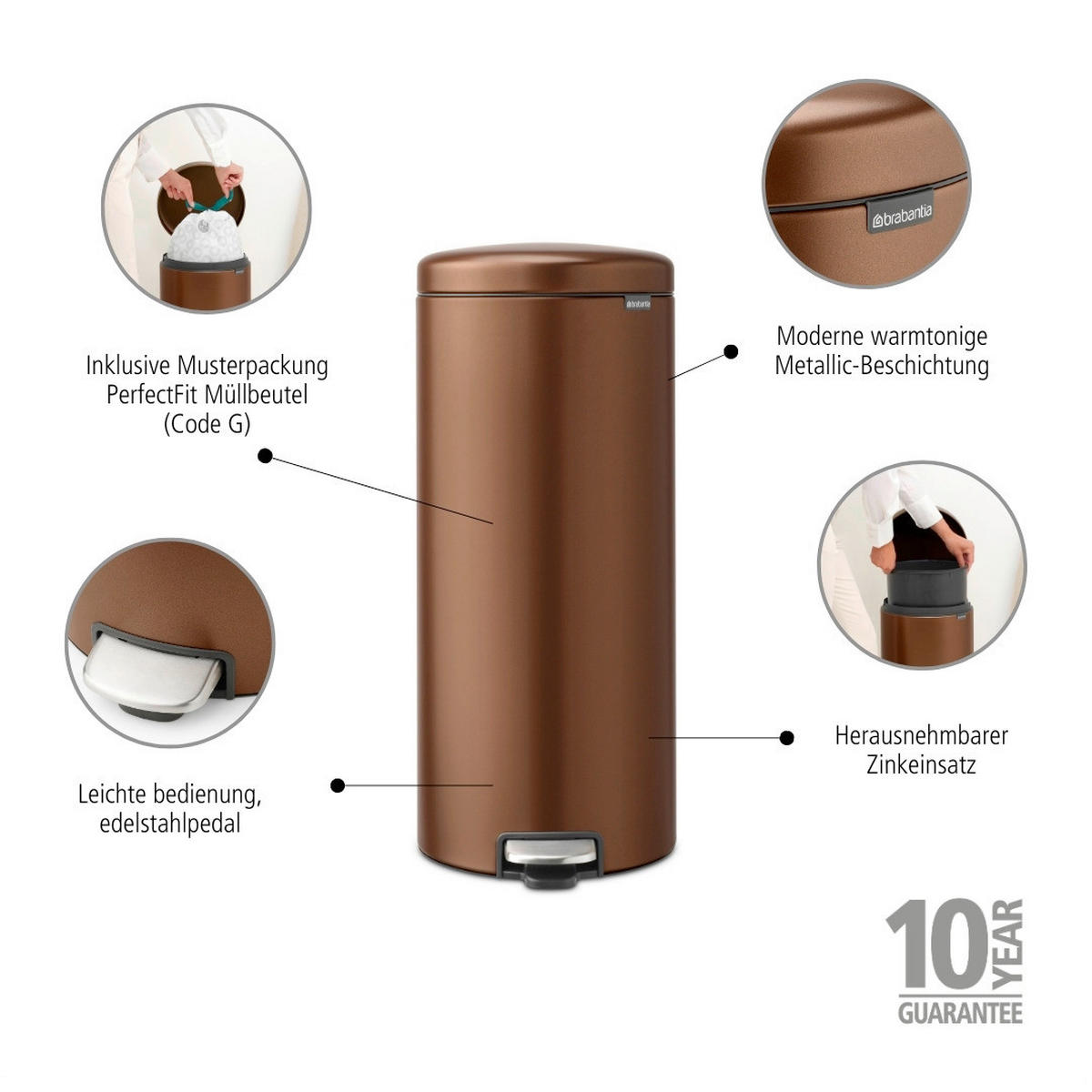 KOŠ S NOŽNOM PAPUČICOM  30 l  New Icon  - brončane boje/antracit, Basics, metal/plastika (29,3/67,9/38cm) - Brabantia