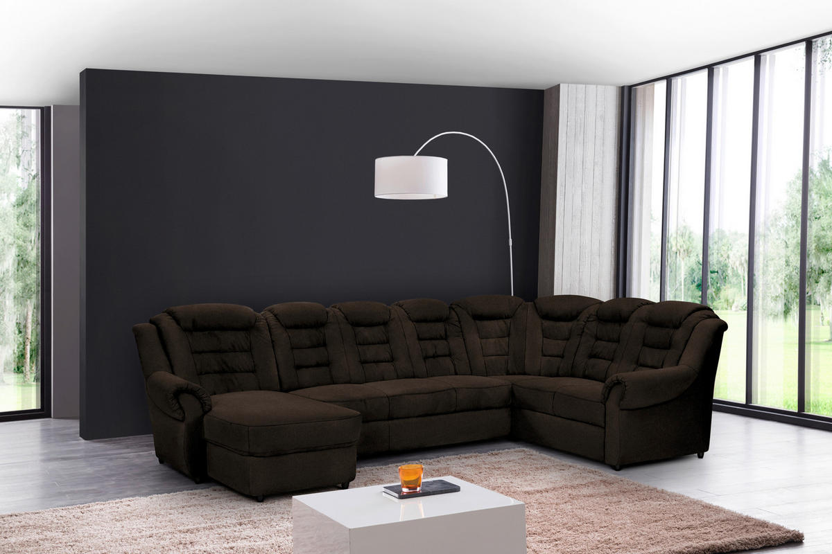 WOHNLANDSCHAFT in Chenille Braun  - Schwarz/Braun, Konventionell, Kunststoff/Textil (165/333/216cm) - Livetastic