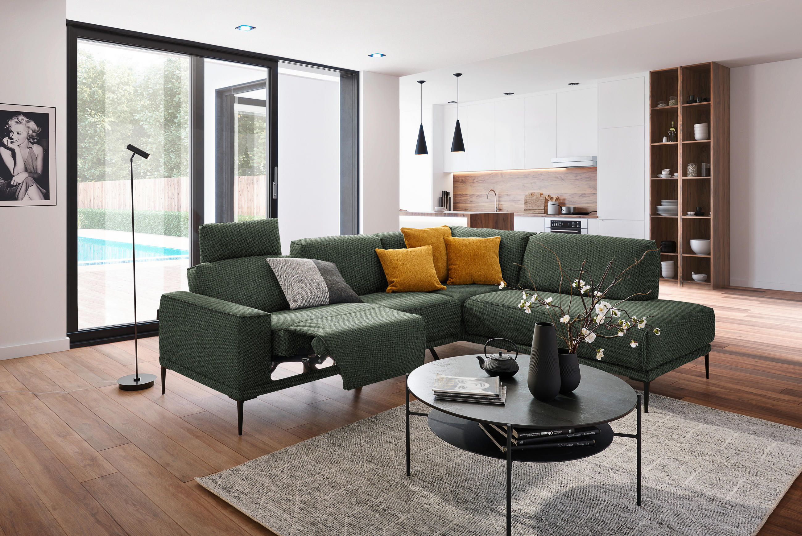 ECKSOFA in Flachgewebe Grün  260/210 cm  - Schwarz/Grün, Design, Textil/Metall (260/210cm) - Johann Jakob