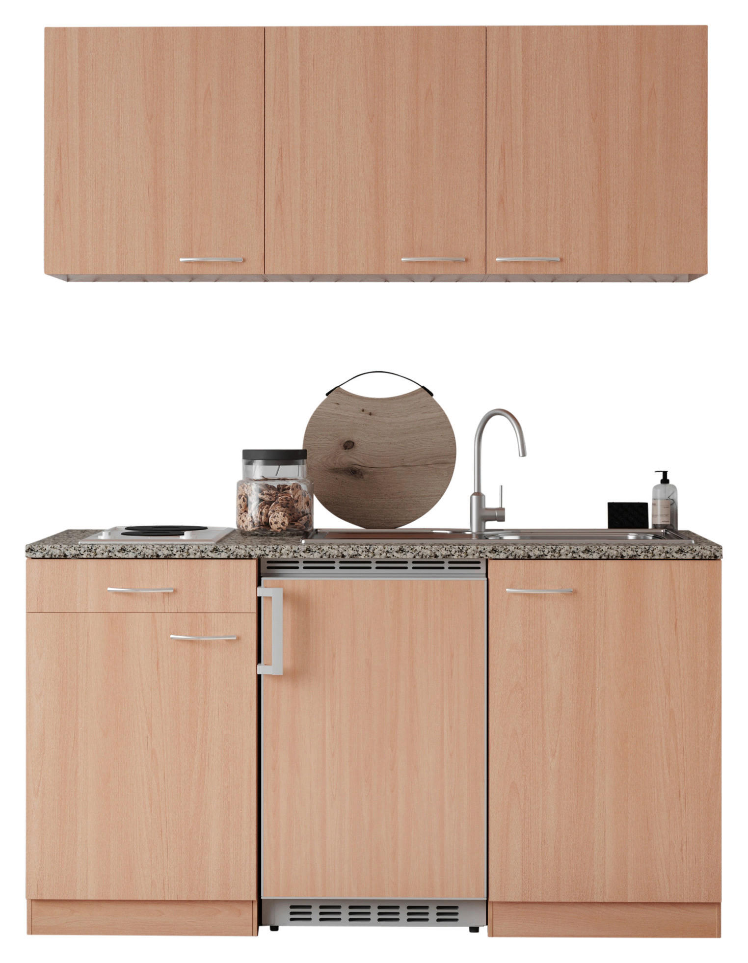 MINIKÜCHE 150 cm in Buchefarben - Buchefarben/Alufarben, KONVENTIONELL, Holzwerkstoff/Kunststoff (150cm) - Respekta