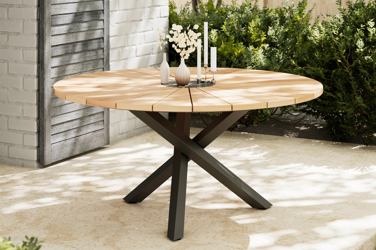GARTENTISCH  - Schwarz/Naturfarben, MODERN, Holz/Metall (150/75/150cm) - Ambia Garden