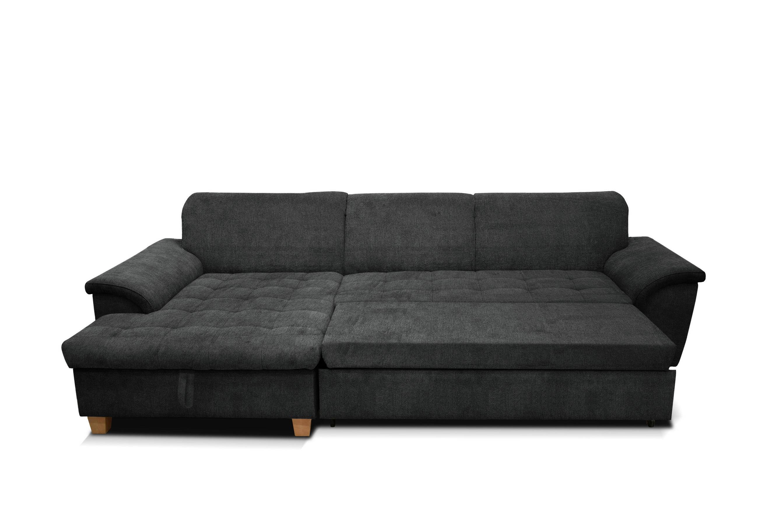 Thumbnail - Mid.you Ecksofa, Dunkelgrau, Textil, Eiche, Uni, 3-Sitzer, Ottomane links, L-Form, 279x170 cm, Made in EU, FSC Mix, Rück...