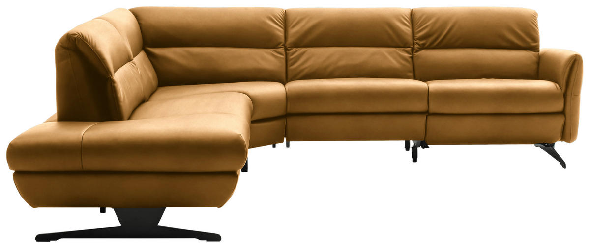 ECKSOFA in Echtleder Currygelb  258/286 cm  - Currygelb/Schwarz, Design, Leder/Metall (258/286cm) - Schöner Wohnen