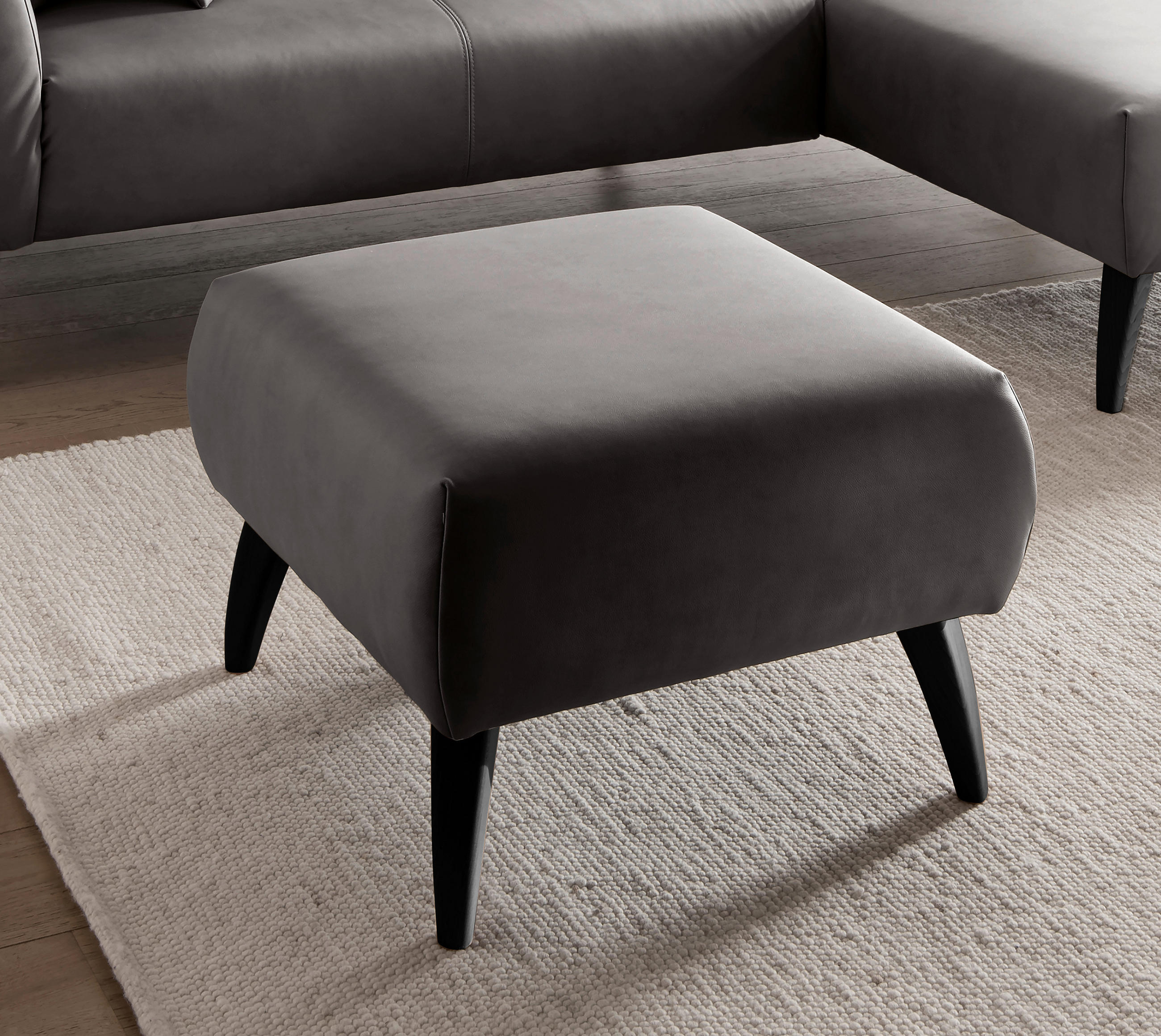 HOCKER Lederlook Anthrazit  - Anthrazit/Schwarz, MODERN, Holz/Textil (66/44/66cm) - Livetastic
