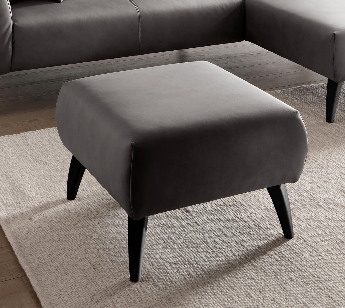 HOCKER in Textil Anthrazit  - Anthrazit/Schwarz, Modern, Holz/Textil (66/44/66cm) - Livetastic