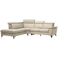 ECKSOFA in Echtleder Creme  239/285 cm  - Creme/Schwarz, Design, Leder/Metall (239/285cm) - Cantus