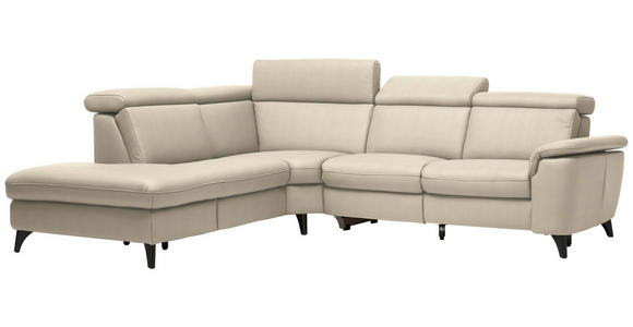 ECKSOFA in Echtleder Creme  239/285 cm  - Creme/Schwarz, Design, Leder/Metall (239/285cm) - Cantus