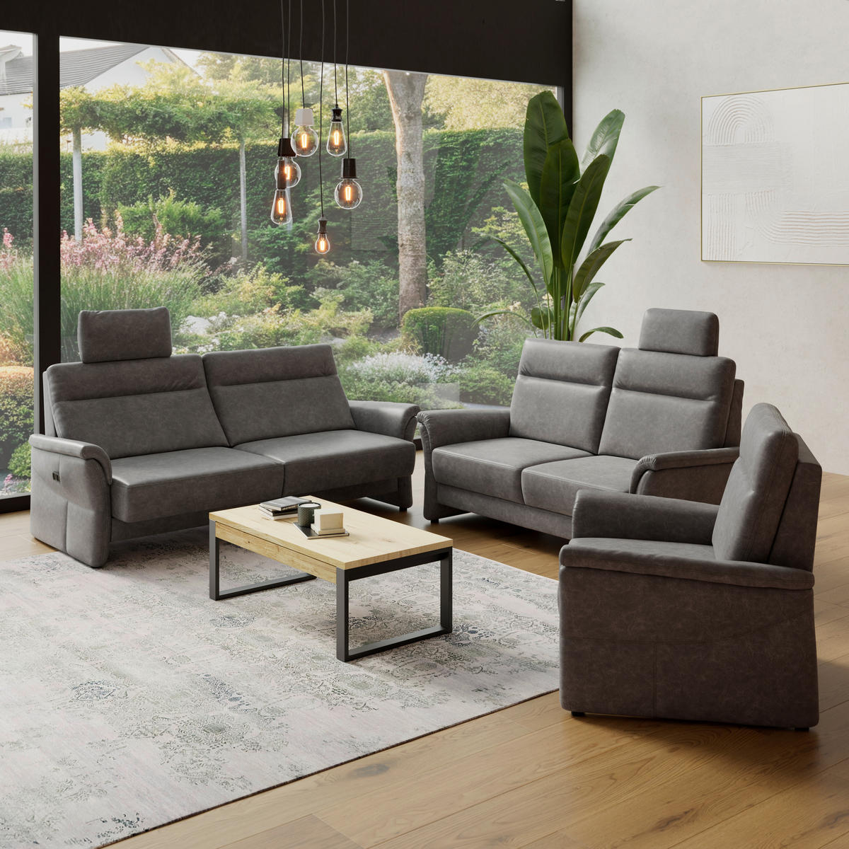 3,5-SITZER Mikrofaser Dunkelgrau  - Dunkelgrau/Schwarz, KONVENTIONELL, Kunststoff/Textil (205/98/91cm) - Elegando
