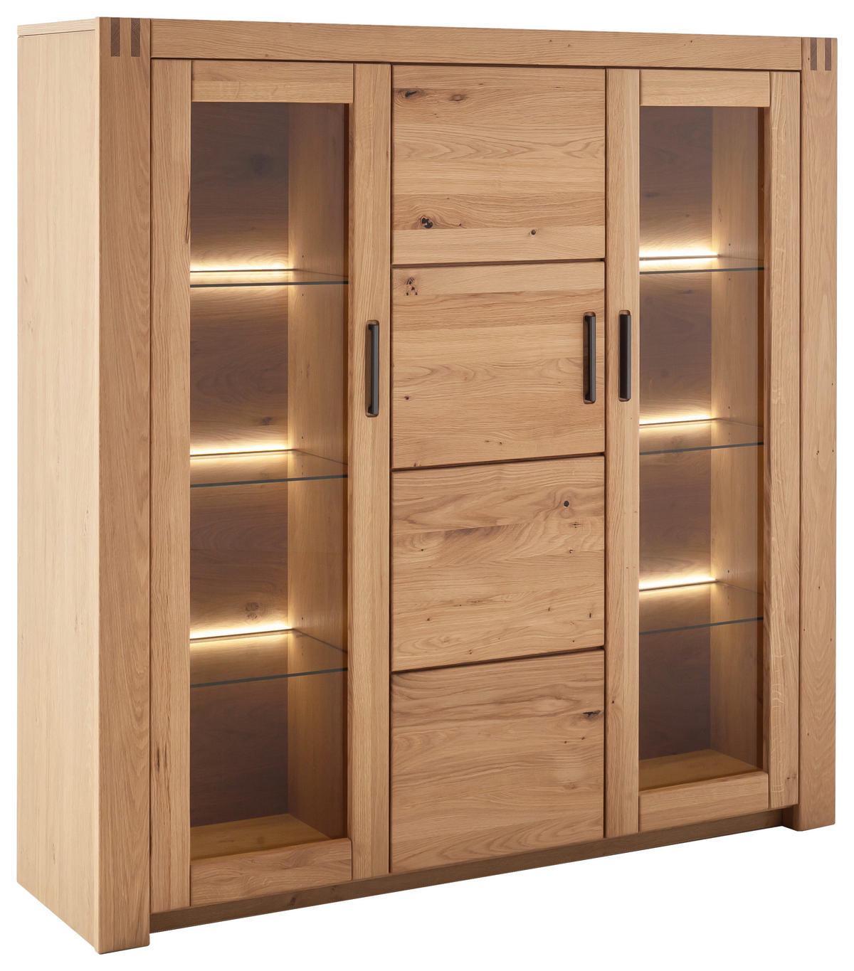 HIGHBOARD  in 137/139/37 cm  - Eichefarben/Anthrazit, Design, Glas/Holz (137/139/37cm) - Livetastic