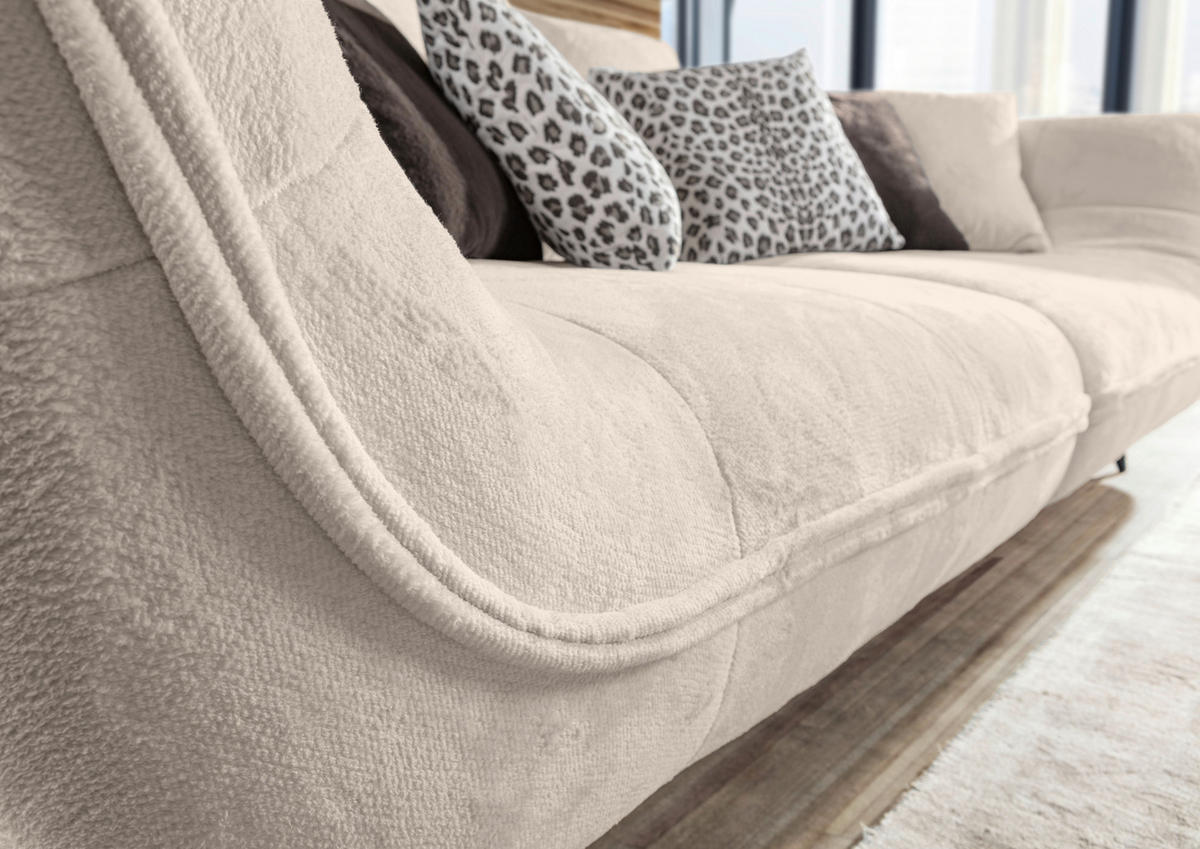 BIGSOFA Flachgewebe Creme, Schwarz, Weiss  - Weiss/Dunkelbraun, Design, Textil/Metall (275/80/123cm) - Stylife
