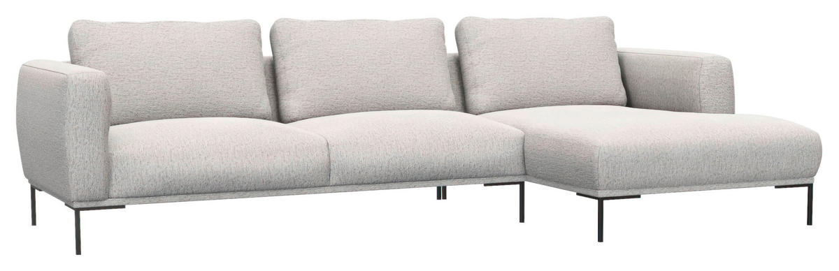 ECKSOFA Hellgrau Webstoff, Flachgewebe  - Hellgrau/Schwarz, Design, Textil/Metall (303/148cm) - Livetastic