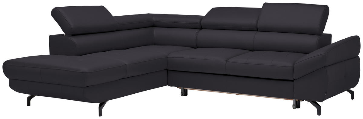 ECKSOFA in Echtleder Dunkelbraun  - Dunkelbraun/Schwarz, Design, Leder/Metall (220/270cm) - Novel