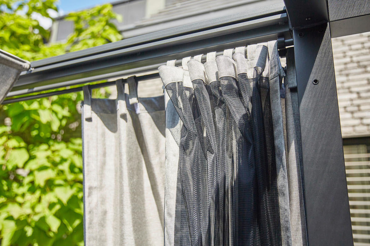 PAVILLON-VORHANGSET 300/210/0,5 cm   - Anthrazit/Silberfarben, Basics, Textil/Metall (300/210/0,5cm) - Siena Garden