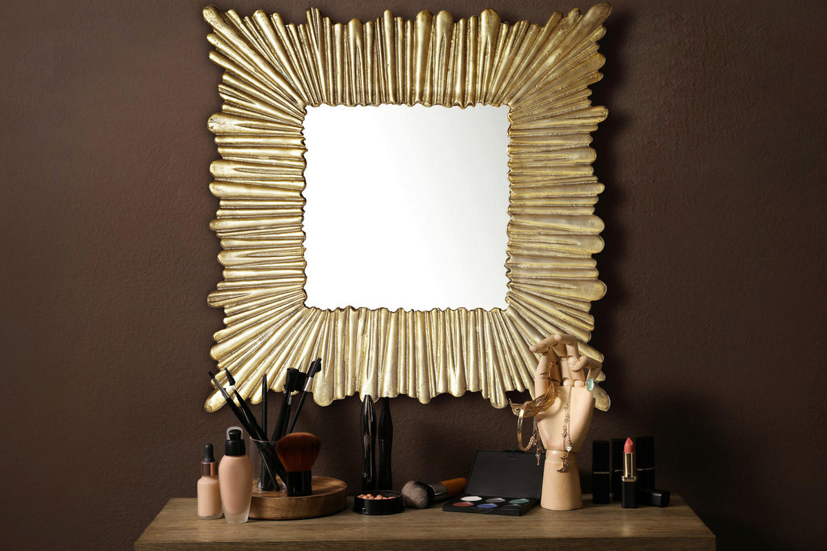 STENSKO OGLEDALO, 75/75/3 cm steklo  - zlate barve, Design, kovina/steklo (75/75/3cm) - MID.YOU