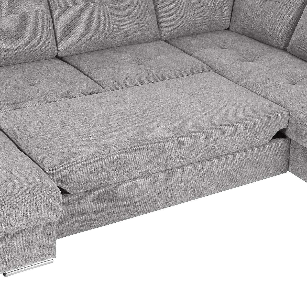 WOHNLANDSCHAFT in Flachgewebe Hellgrau  - Chromfarben/Hellgrau, Konventionell, Kunststoff/Textil (180/338/217cm) - Hom`in