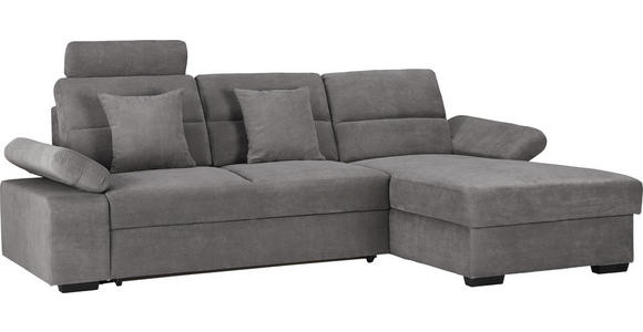 WOHNLANDSCHAFT inkl.Funktionen Hellgrau Webstoff - Dunkelbraun/Hellgrau, Design, Kunststoff/Textil (258/166cm) - Cantus