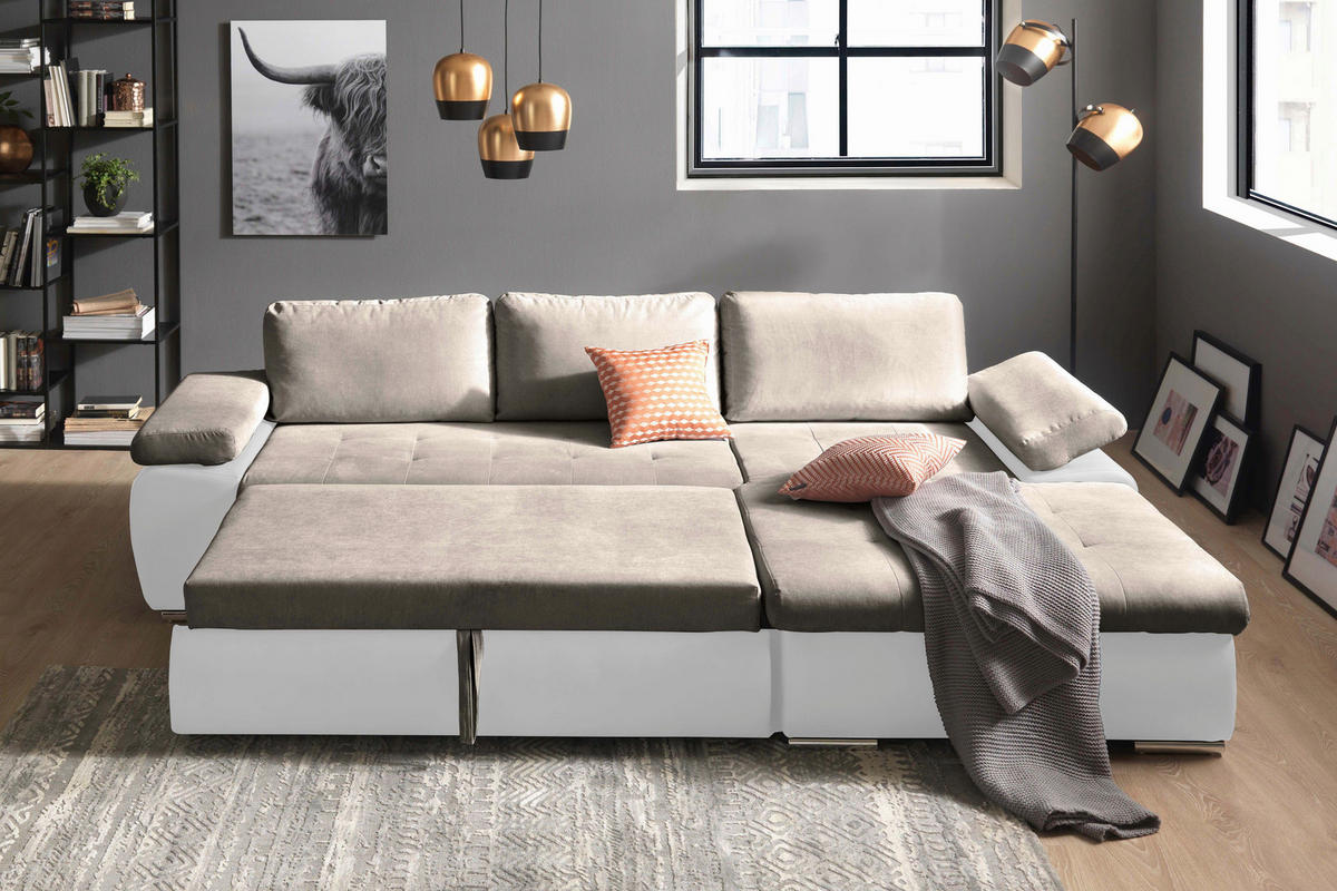 ECKSOFA JOY I -EXKLUSIV- TOP- - Beige/Weiß, Design, Kunststoff/Textil (271/175cm) - Xora