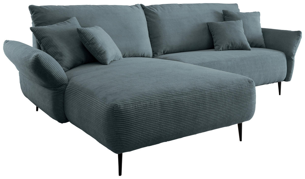 ECKSOFA in Cord Petrol  178/264-302 cm  - Petrol/Schwarz, Design, Textil/Metall (178/264-302cm) - Livetastic