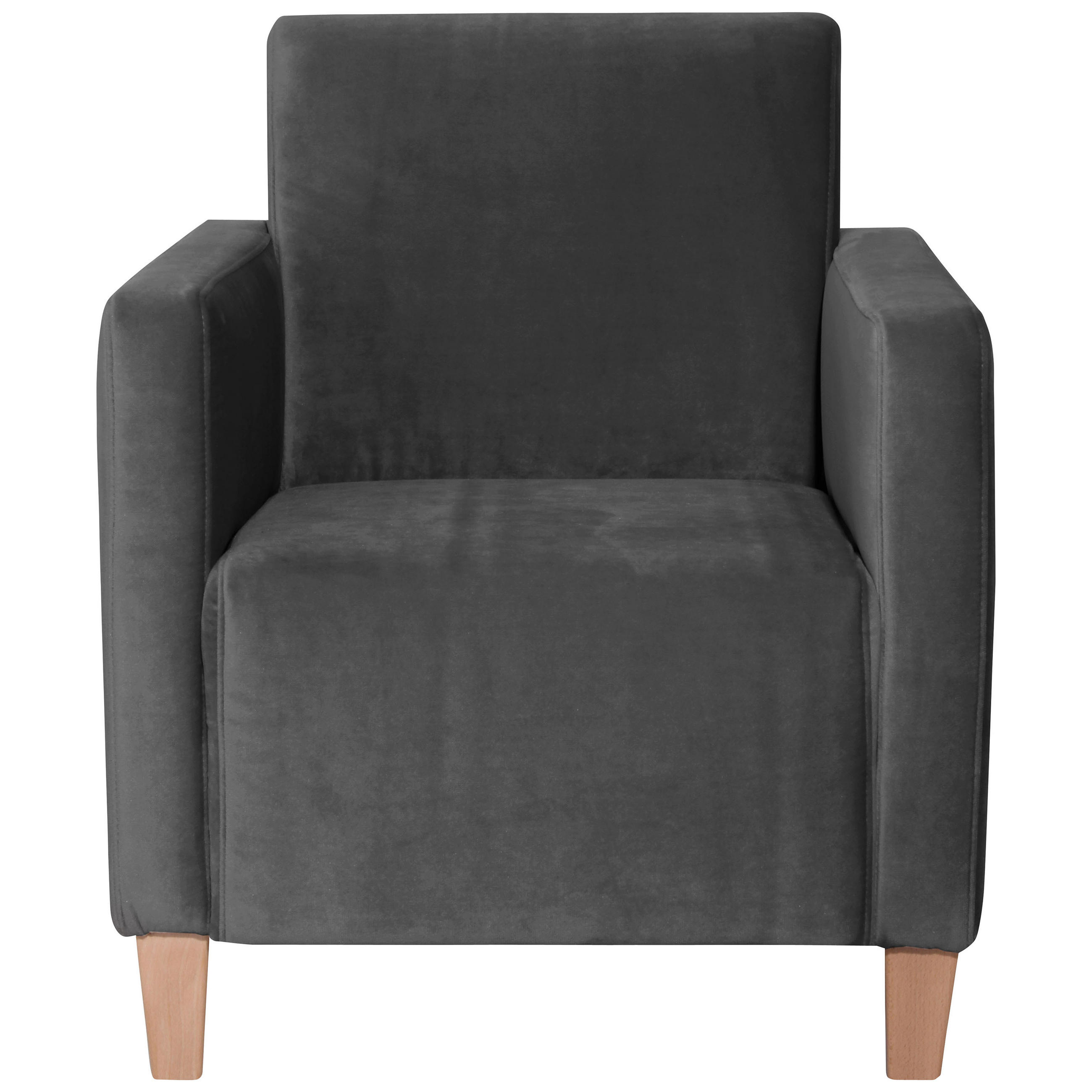 SESSEL in Samt, Velours Anthrazit  - Anthrazit/Naturfarben, Design, Holz/Textil (71/81/70cm) - Max Winzer