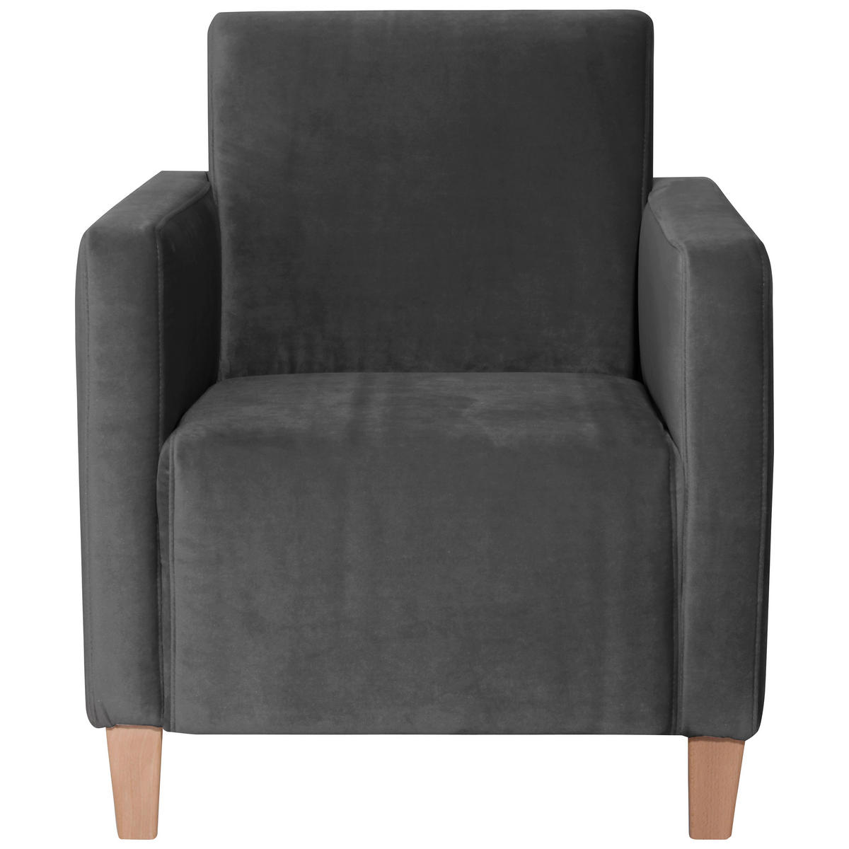 SESSEL in Samt, Velours Anthrazit  - Anthrazit/Naturfarben, Design, Holz/Textil (71/81/70cm) - Max Winzer