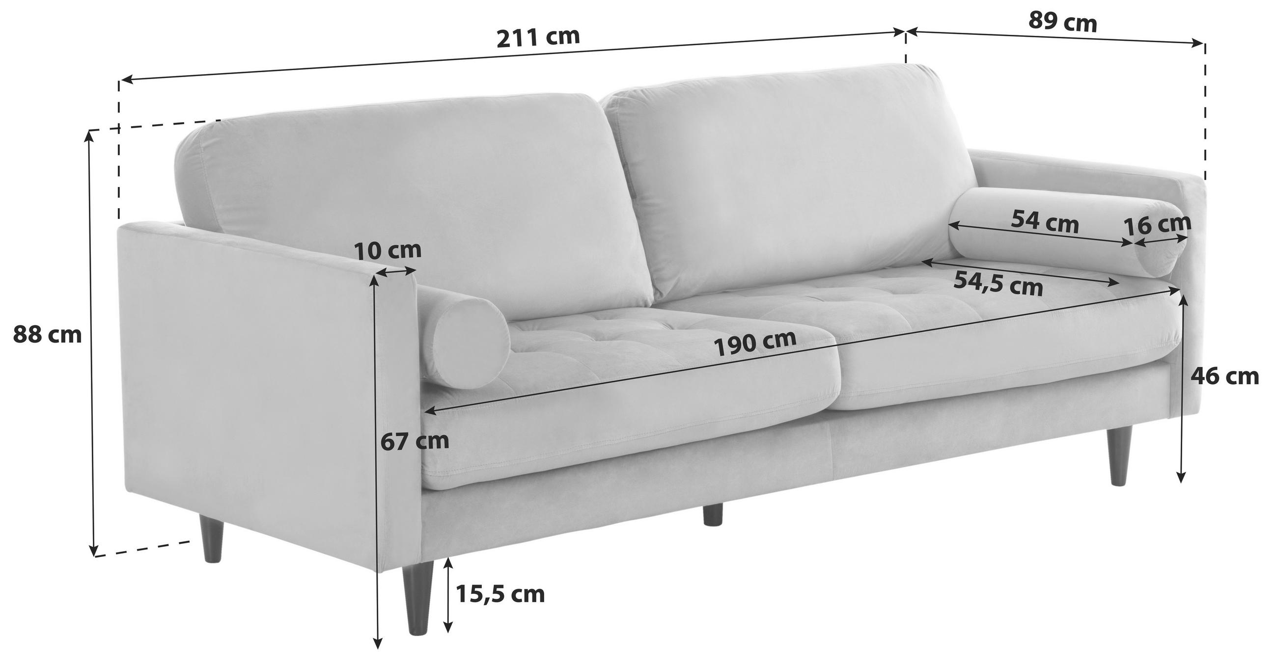3-SITZER-SOFA Samt Grau  - Schwarz/Grau, MODERN, Holz/Textil (211/88/89cm) - P & B