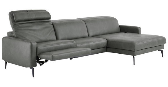 ECKSOFA Anthrazit Echtleder Kopfteilverstellung  - Anthrazit/Schwarz, Design, Leder/Metall (323/179cm) - Dieter Knoll
